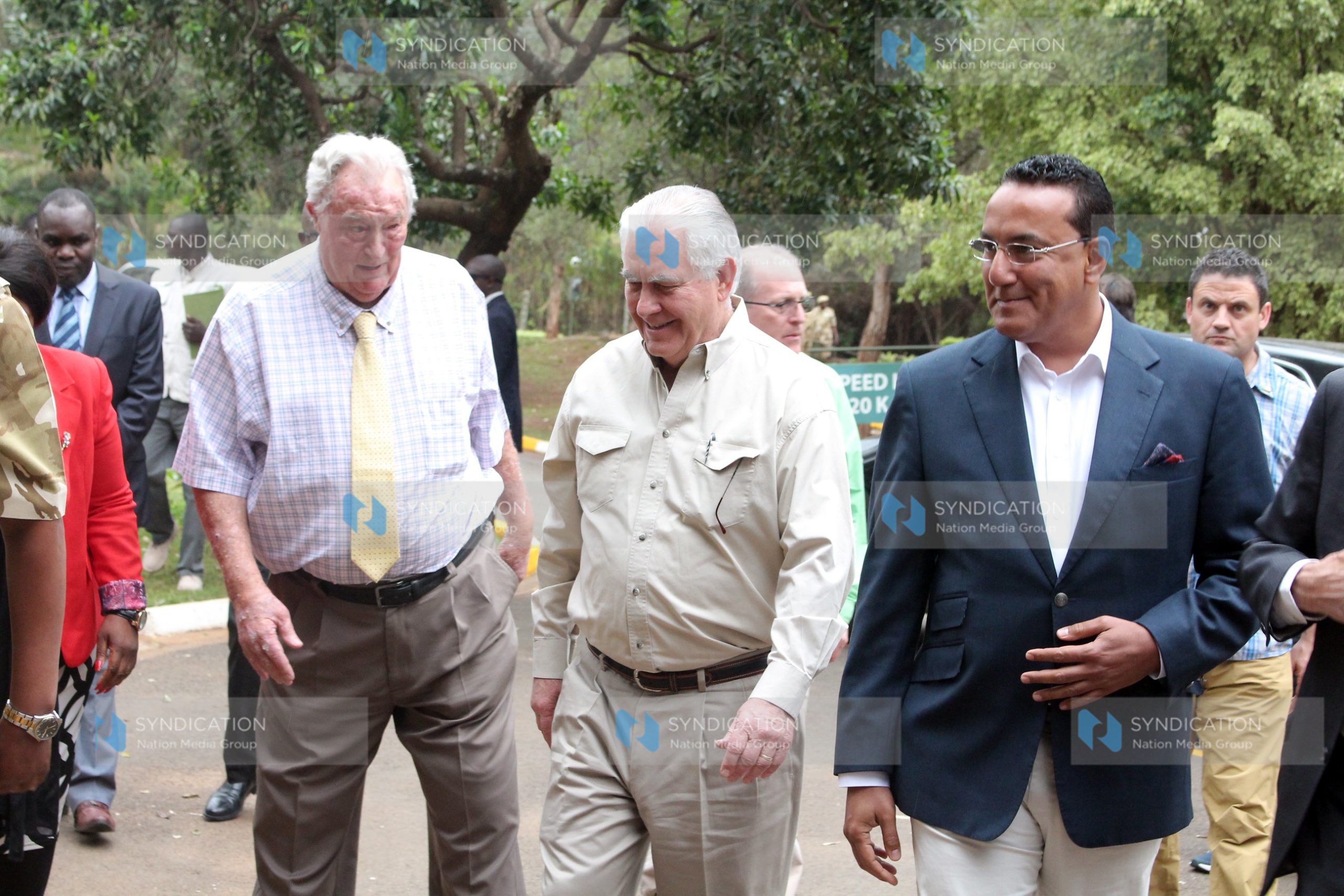 U.S. Secretary of State Rex Tillerson, Tourism CS Najib Balala and KWS Board of Trustees Chairman Dr. Richard Leakey