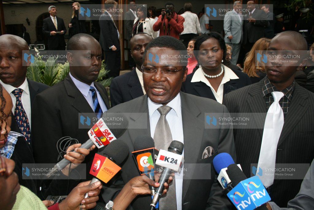 Speaker of the National Assembly Kenneth Marende addresses journalists
