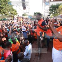 ODM Sec Gen Edwin Sifuna and ODM candidate in Ugenya Chris Karana address ODM supporters