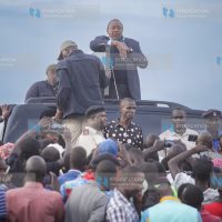 President Uhuru Kenyatta gives an address at Muhoroni where he went to commission Oroba bridge