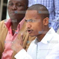University of Nairobi student's leader Babu Owino flanked by Maseno University counterpart Charles Juma