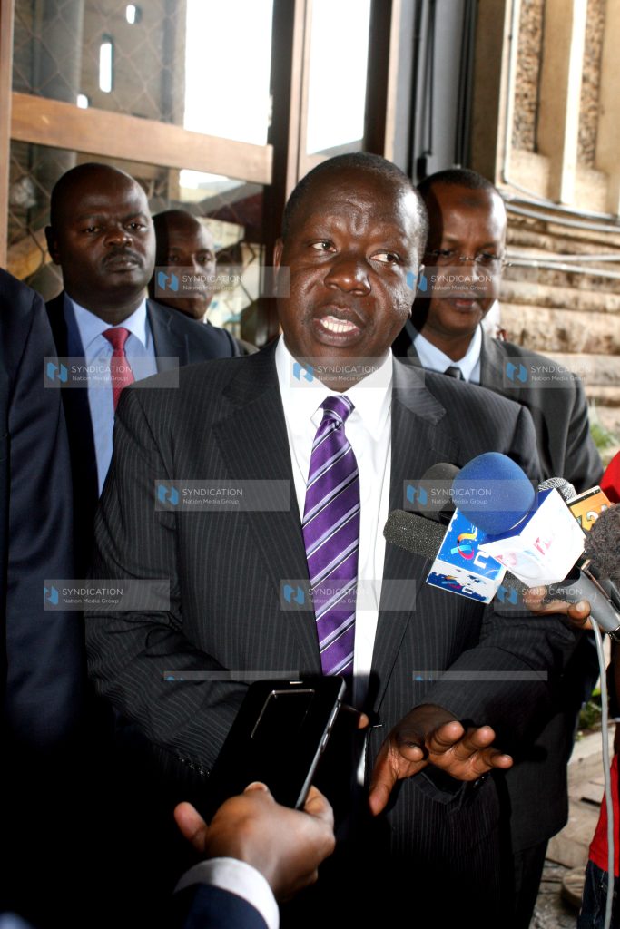 Cabinet Secretary of education Dr. Fred Matiangi addresses the media at UoN