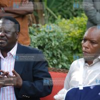 CORD leader Raila Odinga addresses the press