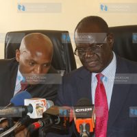 Meru Governor Kiraitu Murungi confers with his Deputy who is also the Finance CEC Titus Ntuchiu
