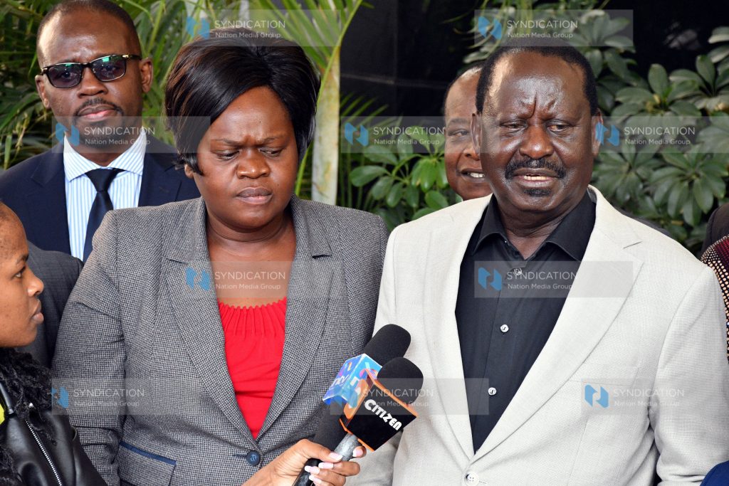 ODM Party leader Raila Odinga briefs media