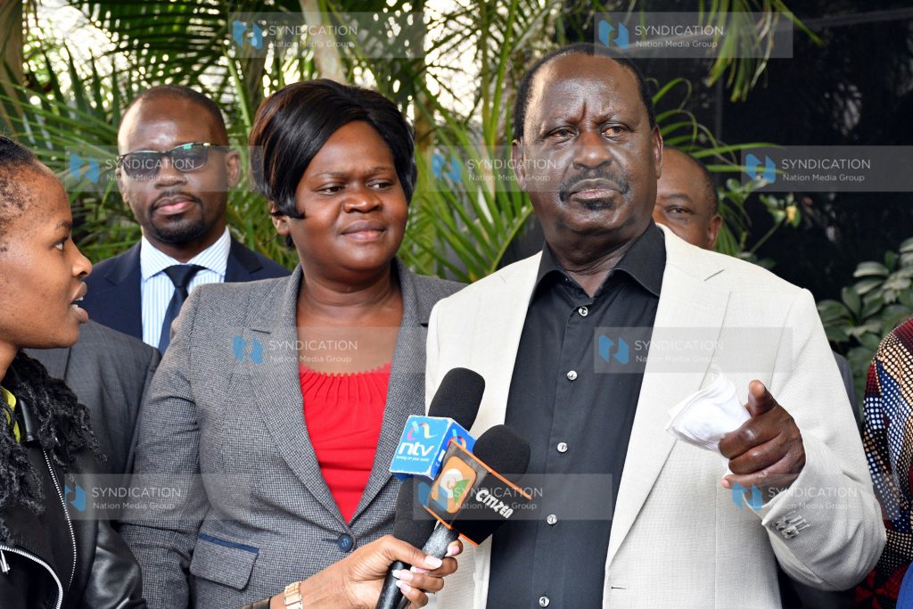 ODM Party leader Raila Odinga briefs media