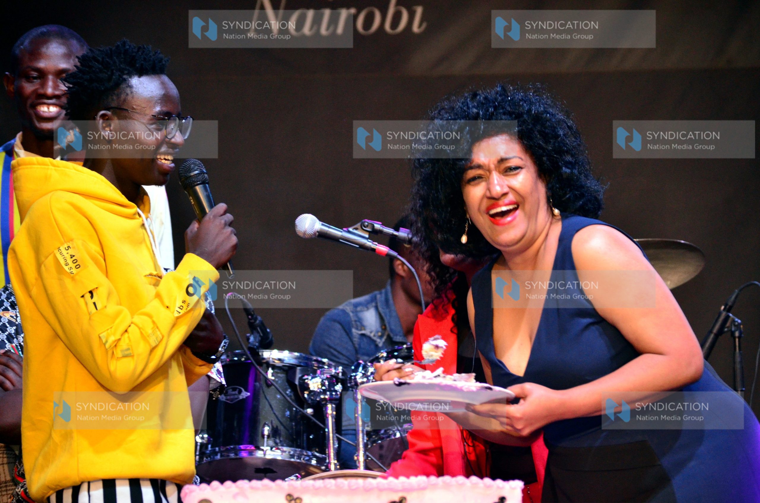 Comedian MCA Tricky shares a light moment Nairobi County Women Rep Esther Passaris