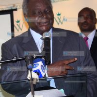 Former President Mwai Kibaki speaks at the Millenium Water Alliance meeting