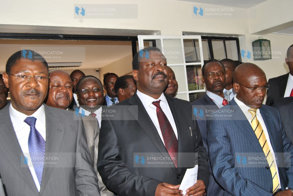 ODM deputy party leader Musalia Mudavadi is joined by Bony Khalwale and Trade Minister Moses Wetangula