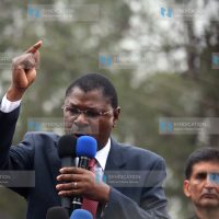 Bungoma Senator Moses Wetangula addresses supporters outside the Milimani Law Courts