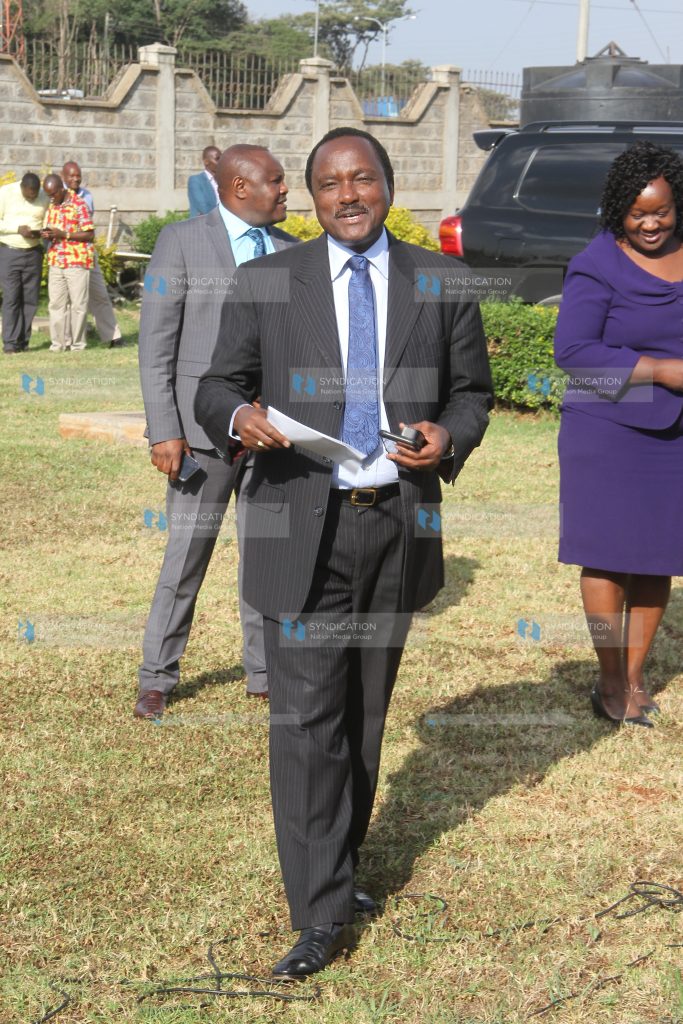 Kalonzo Musyoka arrives for a media briefing Wiper house