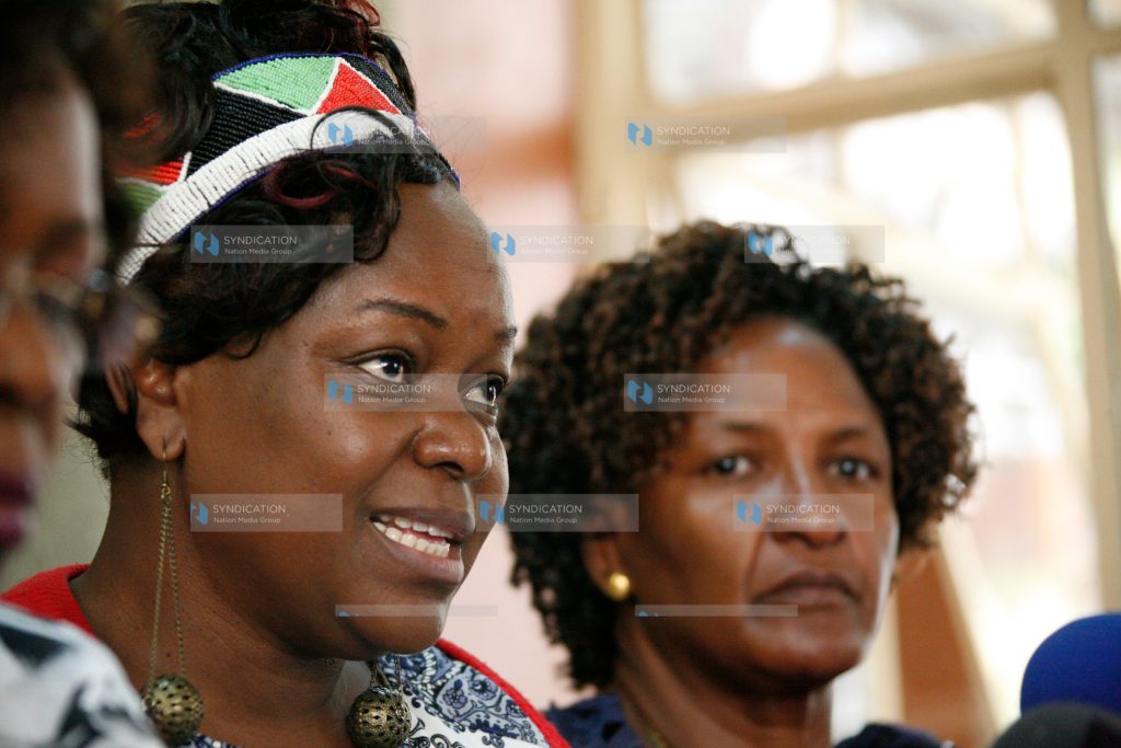 Millie Odhiambo (left) and Naomi Shaban address journalists
