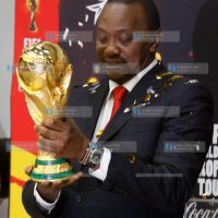 President Uhuru Kenyatta with the FIFA world Cup Trophy