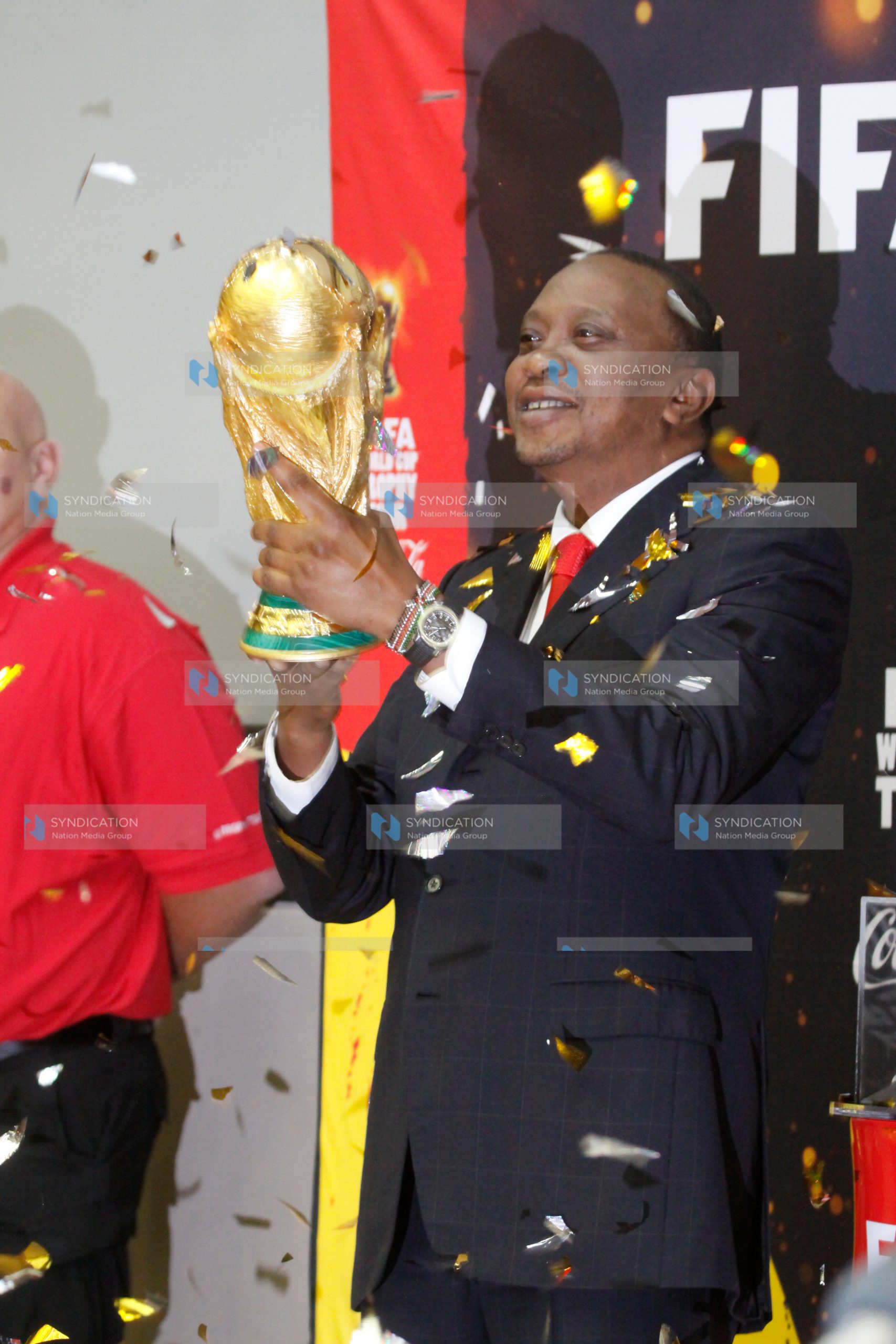 President Uhuru Kenyatta with the FIFA World Cup Trophy