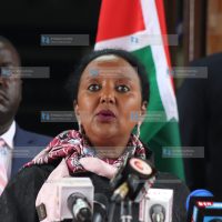 Foreign Affairs CS Amina Mohamed addressing the media briefing