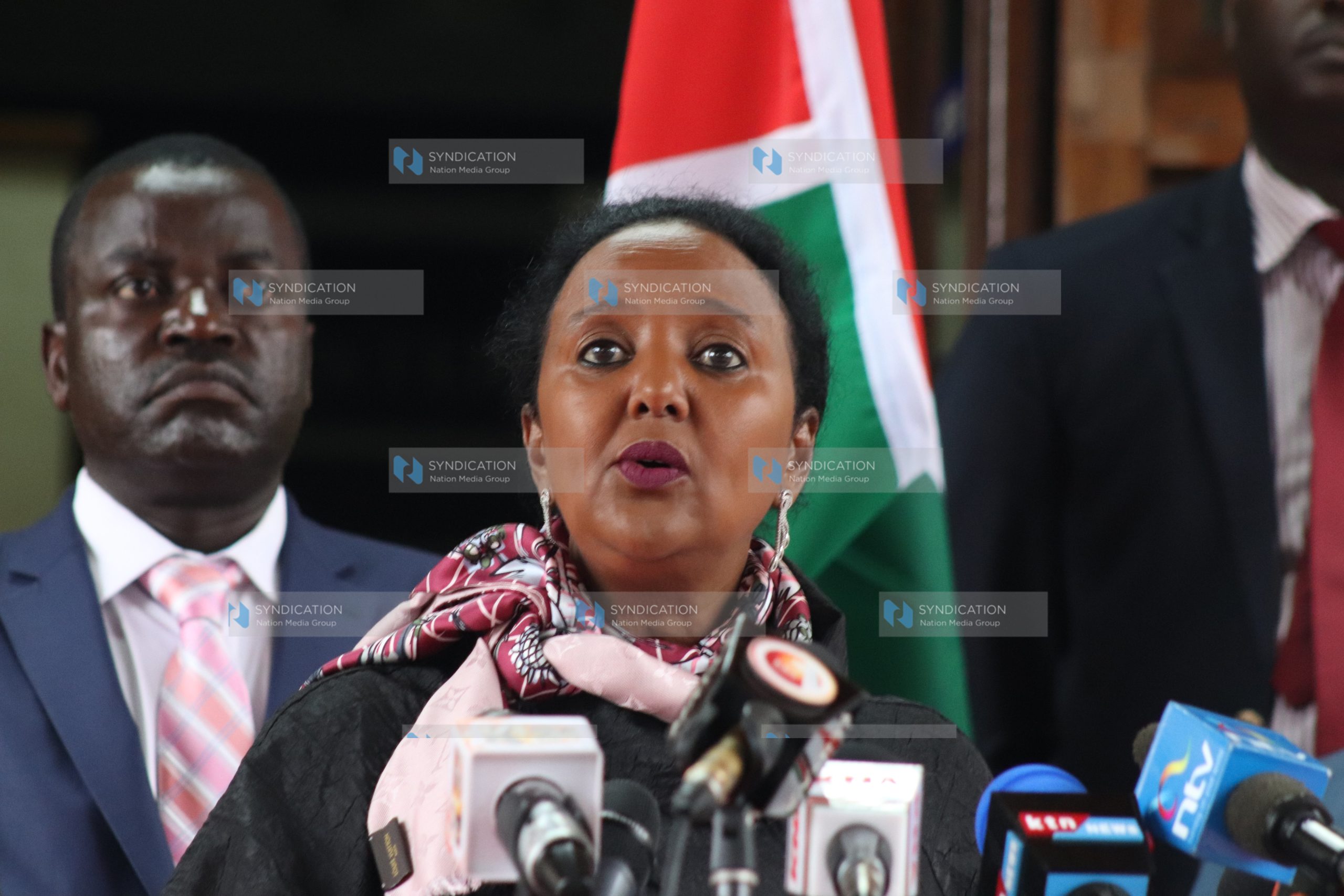 Foreign Affairs CS Amina Mohamed addressing the media briefing