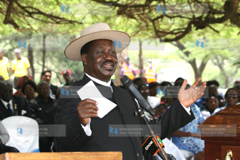 Former Prime Minister Raila Odinga addresses mourners
