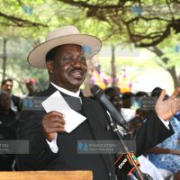 Former Prime Minister Raila Odinga addresses mourners