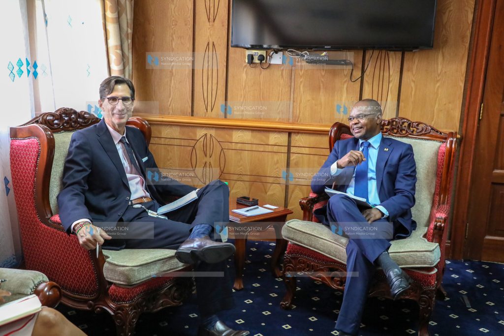 Keith E. Hansen when he paid a courtesy call Senate Speaker Amason Kingi Jeffah (right)