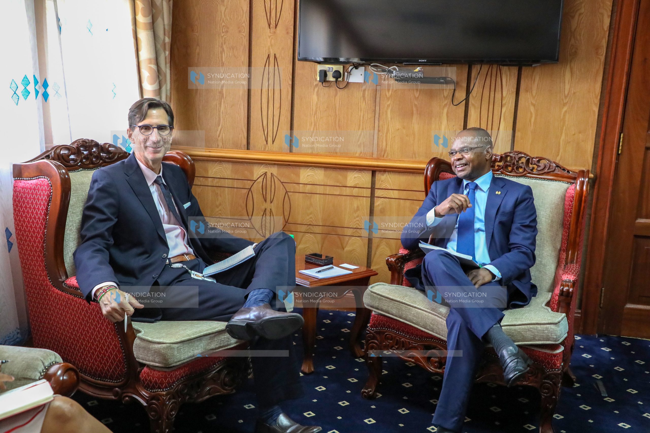 Keith E. Hansen when he paid a courtesy call Senate Speaker Amason Kingi Jeffah (right)