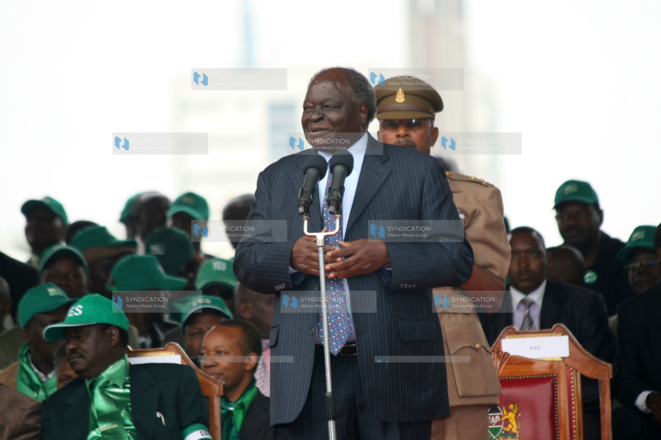President Mwai Kibaki addresses supporters during the Yes rally