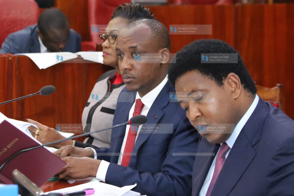 Senate ad-hoc committee chairperson Senator Mutula Kilonzo Jr. (center) during committee session