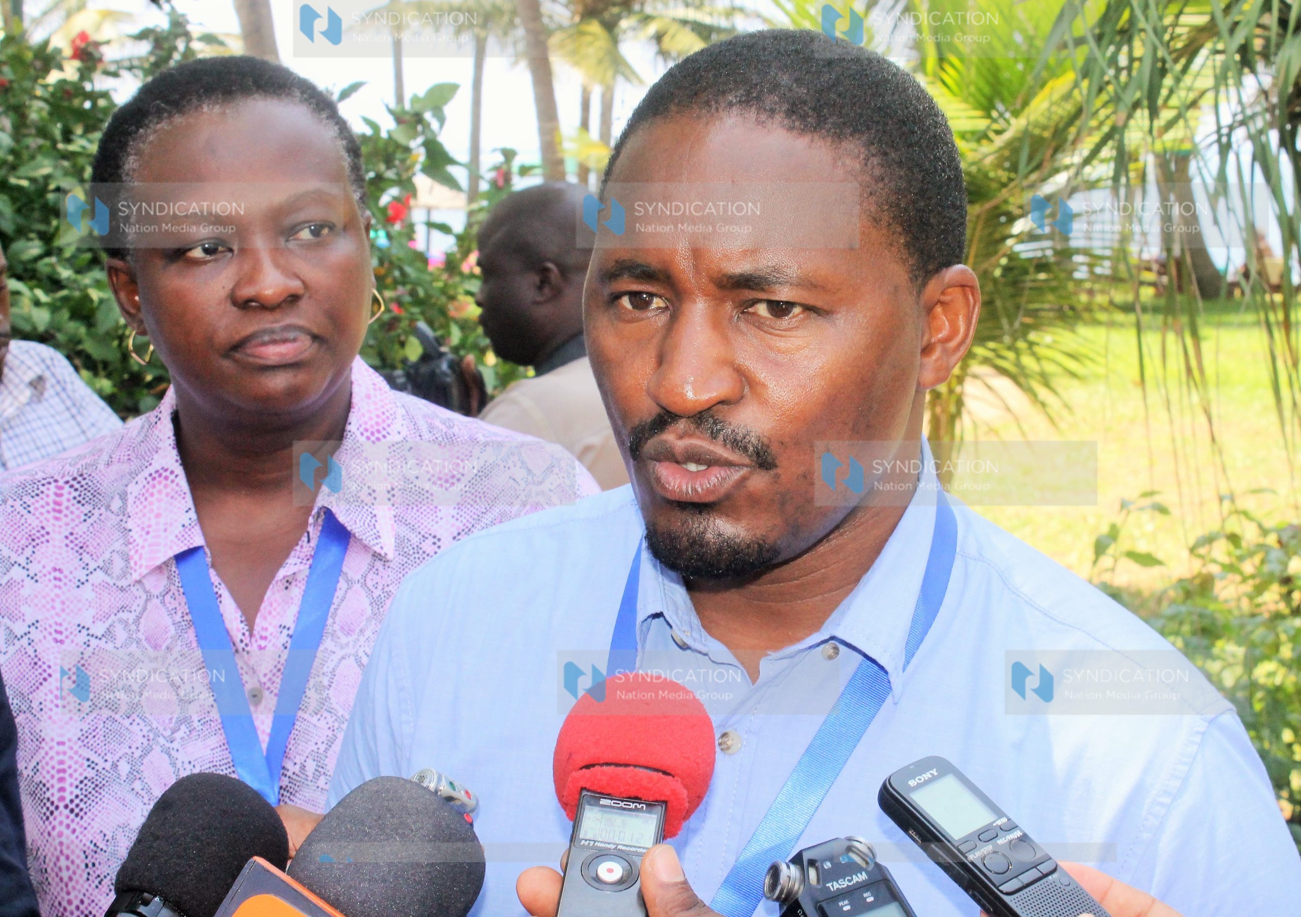 Devolution Cabinet Secretary Mwangi Kiunjuri addresses the press