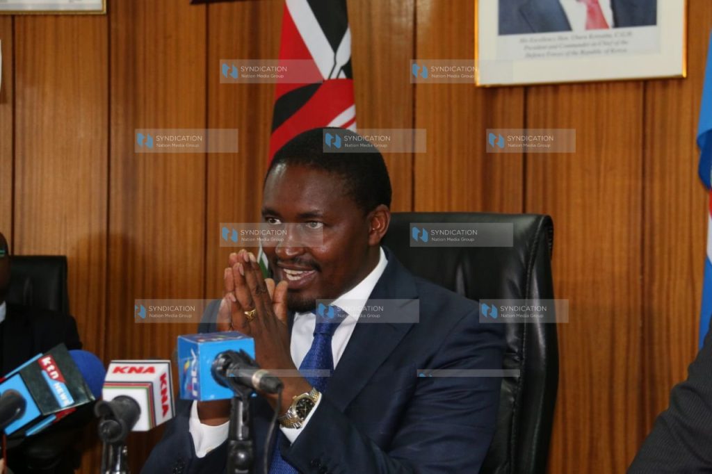 Agriculture CS Mwangi Kiunjuri addresses journalists at Kilimo House