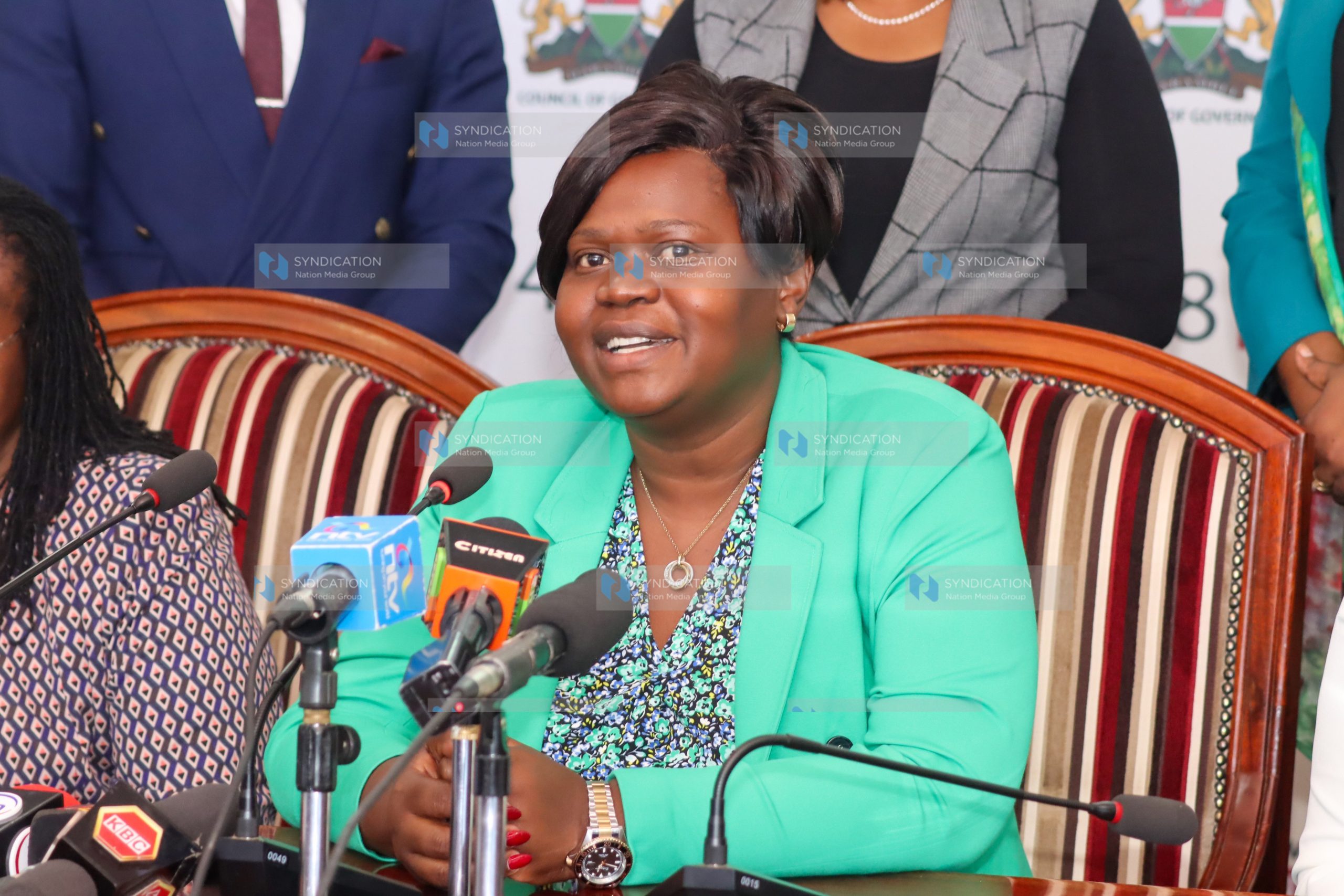 Homa Bay County Governor Gladys Wanga addressing journalists