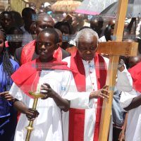 Way of the cross: Bishop Cornelius Korir of the Eldoret Catholic Diocese (with cross)