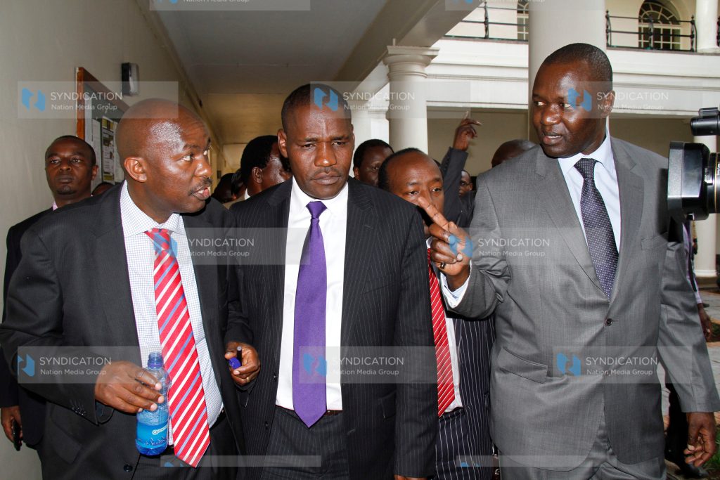 Former Meru governor Peter Munya his lawyers Okong'o Omogeni and Tom Ojienda