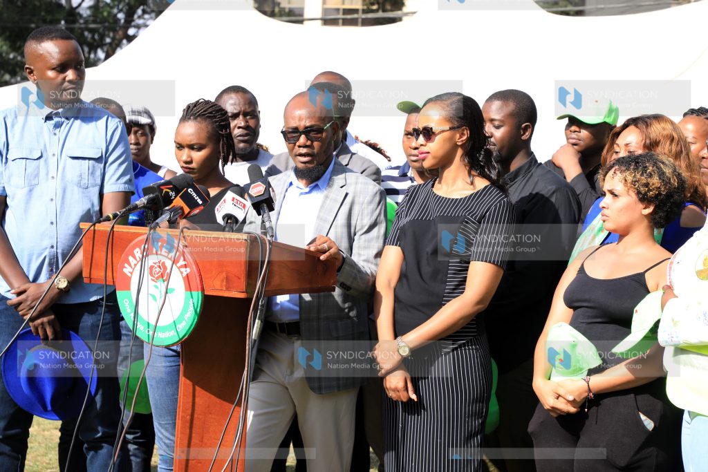 Narc Kenya Secretary General Michael Orwa addresses the media