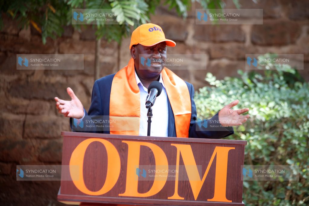 ODM party leader Raila Odinga addresses members at Chungwa House