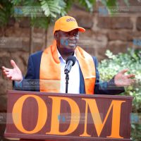 ODM party leader Raila Odinga addresses members at Chungwa House