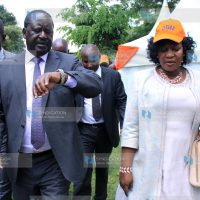 ODM leader Raila Odinga (center) with former Kasarani MP Elizabeth Ongoro (right)
