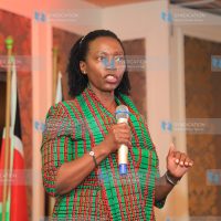 Martha Karua making her address after signing OKA coalition agreement