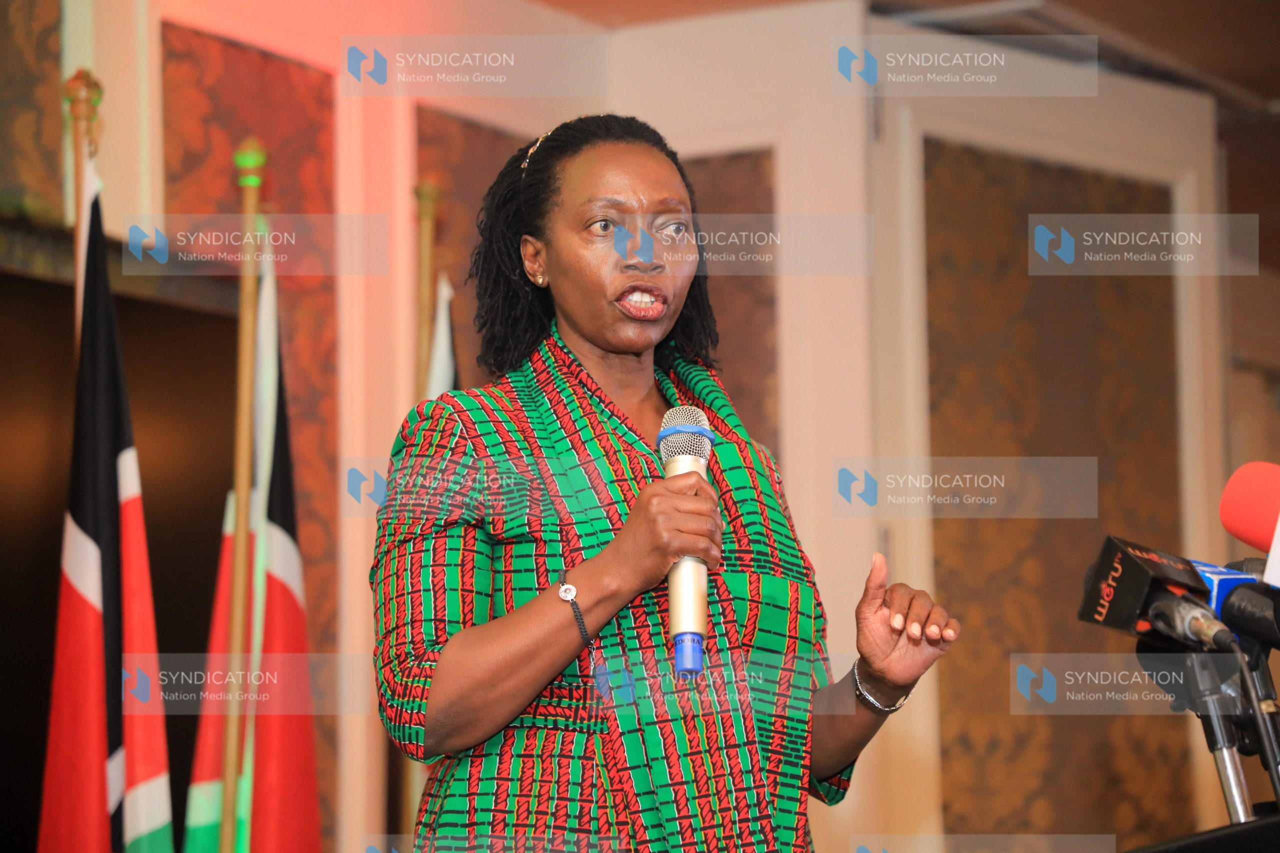 Martha Karua making her address after signing OKA coalition agreement