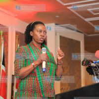 Martha Karua making her address after signing OKA coalition agreement