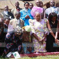 Othaya MP Mary Wambui joins family members in prayers during her homecoming ceremony