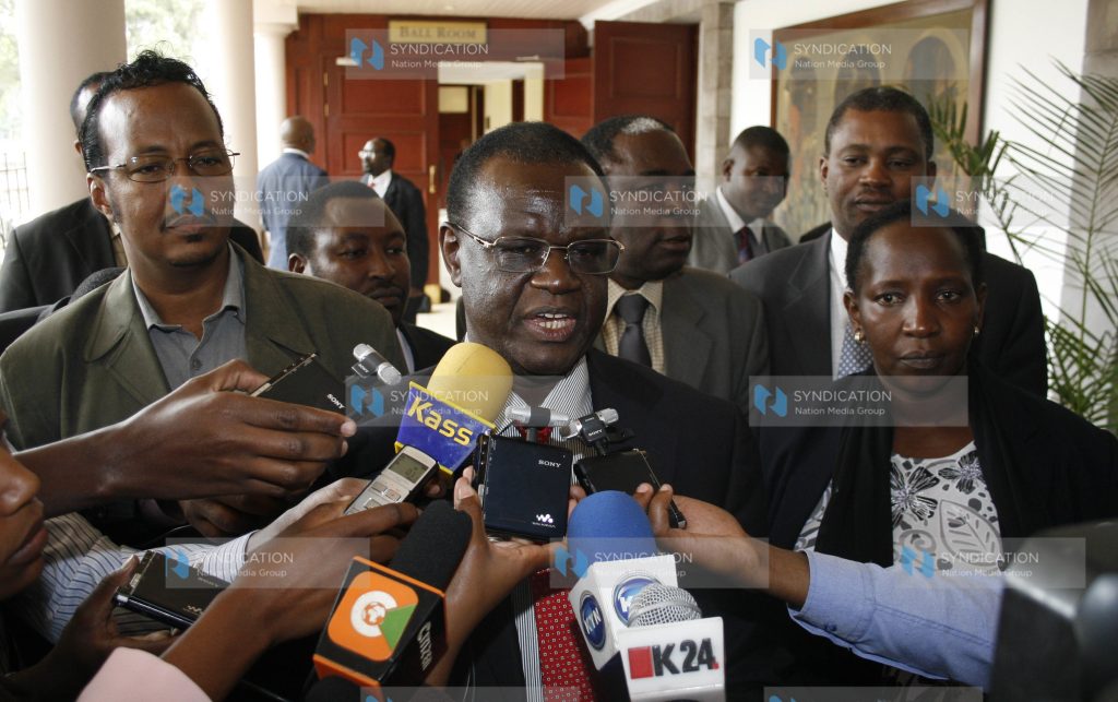Members of the PNU coalition lead by Energy Minister Kiraitu Murungi (center)