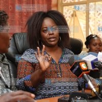 Mbita MP Millie Odhiambo address the press at Parliament buildings