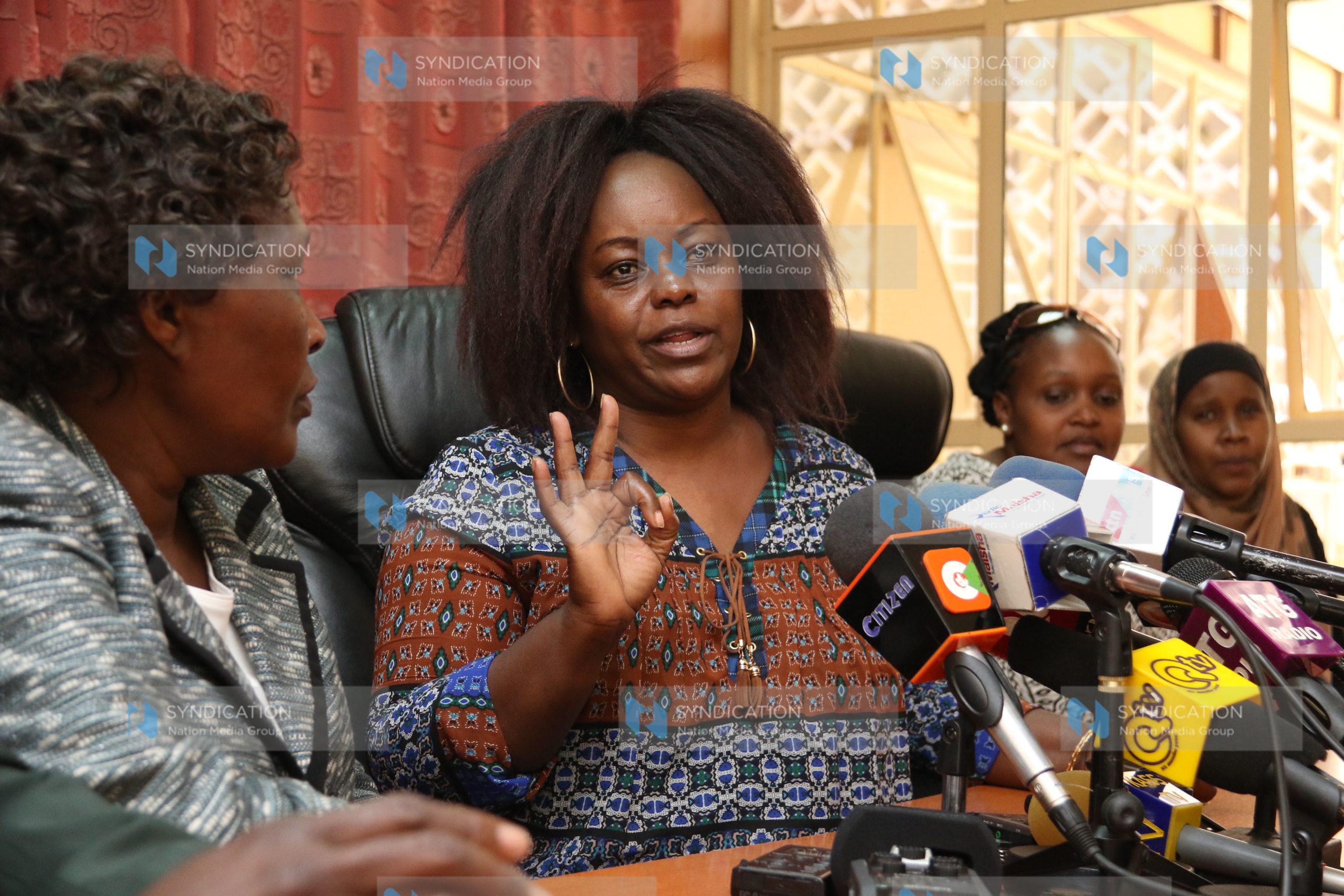 Mbita MP Millie Odhiambo address the press at Parliament buildings