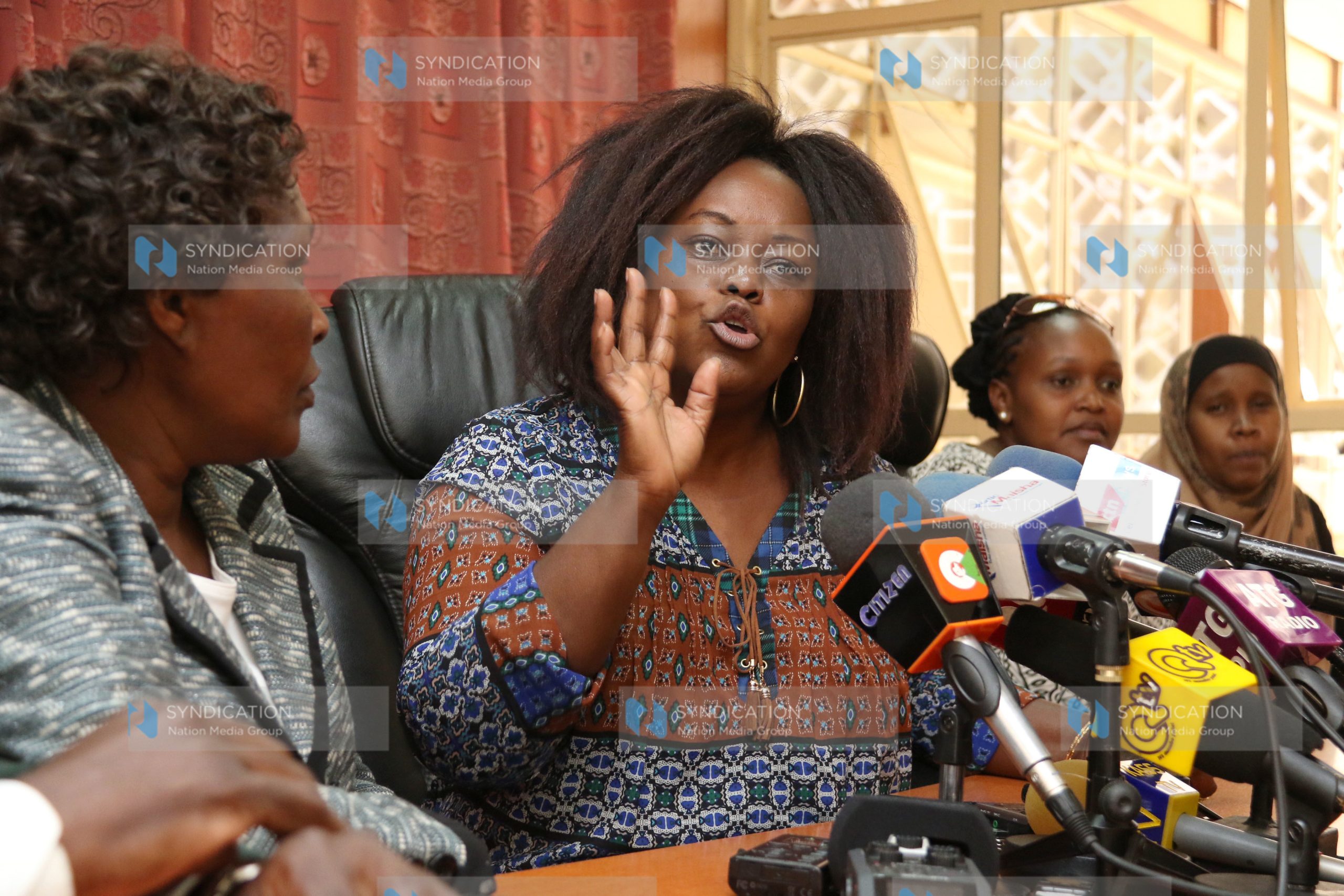Mbita MP Millie Odhiambo address the press at Parliament buildings