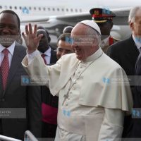 Dancers entertain Pope Francis when he arrived at Jomo Kenyatta International Airport