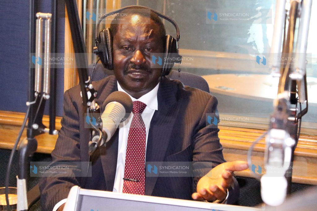 Raila Odinga during an interview at Nation FM studios
