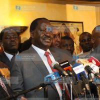CORD leader Raila Odinga addresses a press conference