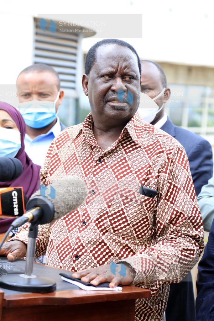 ODM leader Raila Odinga address the media