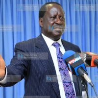 Former Prime Minister Raila Odinga speaks at a press conference