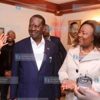 Raila Odinga and his wife Ida Odinga speaks to media at their home in Karen