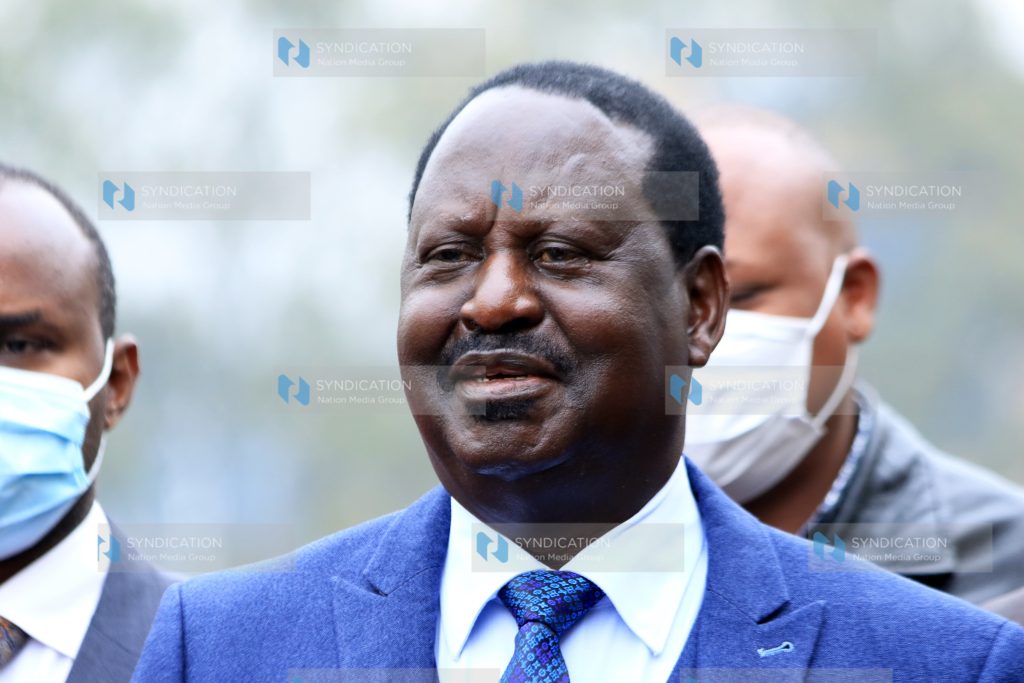 ODM leader Raila Odinga addresses the media at his Capitol Hill office